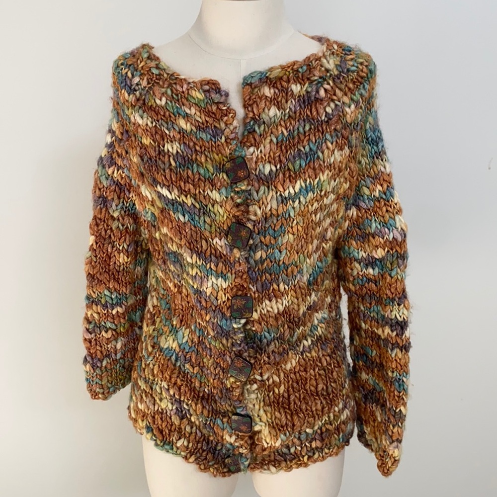 Hand knitted multicolored sweater cardigan